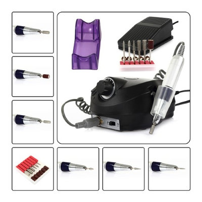 Besmall Brand New 110V 18000-30000RPM Black Professional Nails Salon Manicure Electric Nail Drill File Machine Kits with Pedal