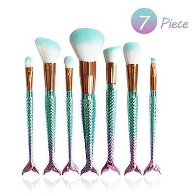 Mermaid Makeup Brushes Set, WINNING 7pcs Beauty Cosmetic Professional Make Up Tools Foundation Powder Blush Eyeshadow Eyebrow Brushes Kit