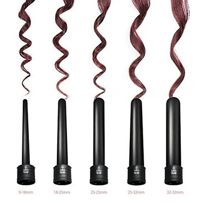 Vakker 5 in 1 Hair Curling Iron Wand Set, Temperature Control, Interchangeable Ceramic Barrels, Protective Glove and Travel Case