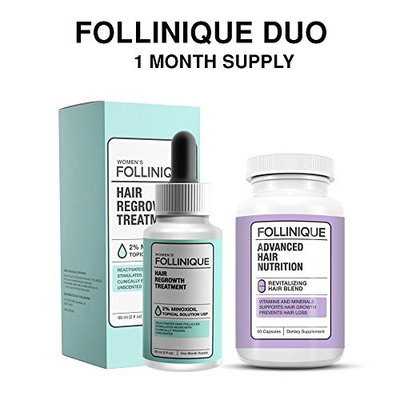 FOLLINIQUE - Incredible Hair ReGROWTH Treatment Combo – Fully FDA Approved - 2% Minoxidil – Fast Acting, Clinically Proven Results in 2 months – PLUS Advanced Hair Nutrition Vitamins & Minerals