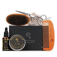 Beard Grooming & Trimming Kit for Men Care - Beard Brush, Beard Comb, Unscented Beard Oil Leave-in Conditioner, Mustache & Beard Balm Butter Wax, Barber Scissors for Styling, Shaping & Growth Gift set
