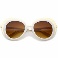 sunglassLA - Women's Oversize Two-Tone Metal Frame Border Round Sunglasses - 50mm