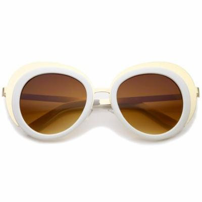 sunglassLA - Women's Oversize Two-Tone Metal Frame Border Round Sunglasses - 50mm