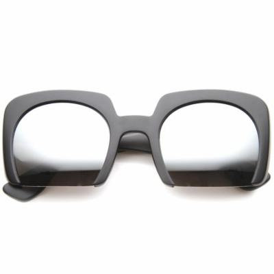 sunglassLA - Women's High Fashion Bold Bottom Cut Square Mirrored Lens Sunglasses - 52mm