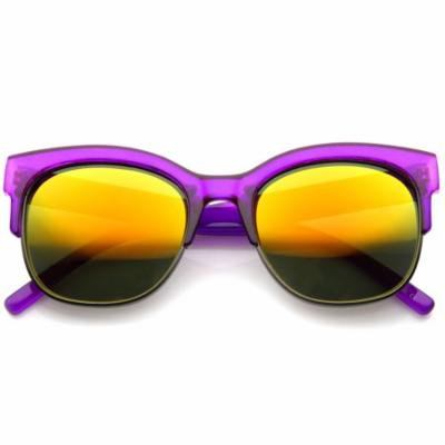 sunglassLA - Bold Colorful Half-Frame Two-Toned Inset Mirrored Lens Horn Rimmed Sunglasses - 55mm