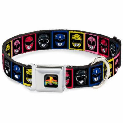 Dog Collar PRA-Power Rangers Logo Full Color - Power Rangers Faces Blocks - Pet Collar
