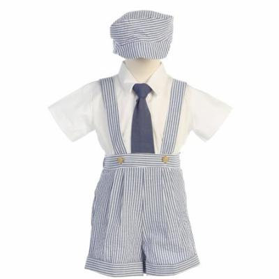 Blue Stripe Seersucker Suspender Shorts Outfit Boys 12M-4T