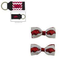 Bundle - 2 Items: University of Arkansas Hair Bow Pair and Chevron Keychain