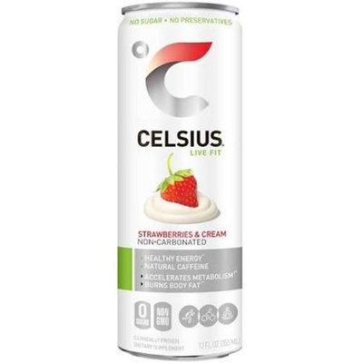 Celsius 5640045 12 fl oz Natural Strawberries & Cream Drink - 24 Per Box
