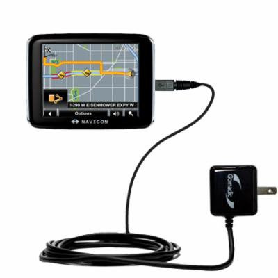 Gomadic Intelligent Compact AC Home Wall Charger suitable for the Navigon 2200T - High output power with a convenient, foldable plug design - Uses Tip