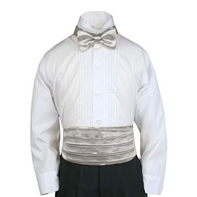 Unotux 23 Color 2pc Boys Satin Cummerbund and Bow Tie Sets from Baby to Teen (2T-4T, Silver)