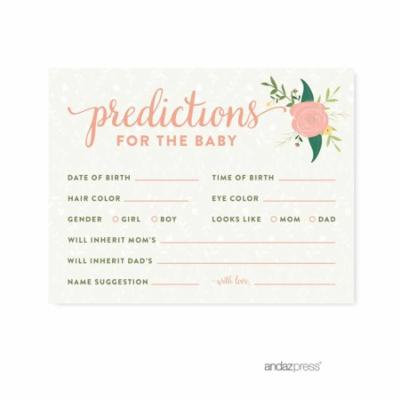 Predictions For Baby Floral Roses Girl Baby Shower Game, 20-Pack