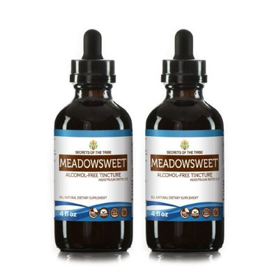 Secrets Of The Tribe Meadowsweet Tincture Alcohol-FREE Extract, Organic Meadowsweet (Filipendula Ulmaria) Dried Herb 2x4 oz