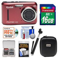 Kodak Ltd Kodak PixPro Friendly Zoom FZ43 Digital Camera (Red) with 16GB Card + Case + Selfie Stick + Kit