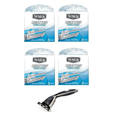 Compatible Razor + Schick Quattro Titanium Refill, 8 Ct (4 Pack) + FREE Luxury Luffa Loofah Bath Sponge On A Rope, Color May Vary