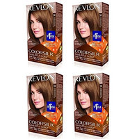 Revlon ColorSilk Hair Color 54 Light Golden Brown 1 Each (Pack of 4) + FREE Assorted Purse Kit/Cosmetic Bag Bonus Gift
