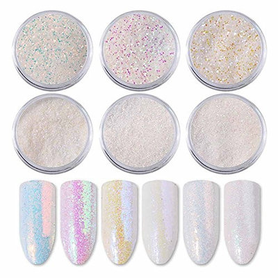 Fenleo 6Box/Set Crystal Opal Nail Powder Neon Mirror glitter Mirror Rainbow Effect
