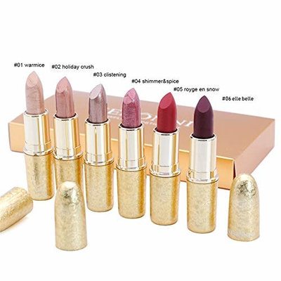 VERONNI Lip Makeup Cosmetic Snowflask Lipstick Set Moisturizing Waterproof Long Lasting Lip Sticker 6pcs Make Up Case