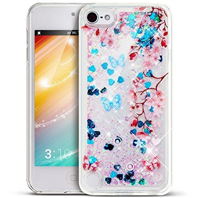 UCLL Iphone 7 Case, Cute Bear Flower Design Liquid Bling Glitter Solf Case for 4.7 inch Iphone 7 with a free Screen Protector Ultra Slim Floating Luxury Gold rose Case