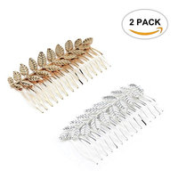 2PACK Oopsu Wedding Gold And Silver Leaf Hair Comb, Bridal Bride Bridesmaid Hair Comb.(Gold And Silver)