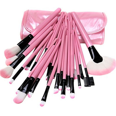 Xiaoyu 32PCS Mini Professional Cosmetic Makeup Brush Set Kit with Synthetic Leather Case - Pink