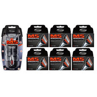 Personna M5 Magnum 5 Razor with Trimmer + M5 Magnum 5 Refill Razor Blade Cartridges, 4 ct. (Pack of 6) + FREE Assorted Purse Kit/Cosmetic Bag Bonus Gift