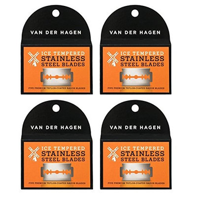 Van Der Hagen Stainless Steel Double Edge Razor Blades 5 Blades (Pack of 4) + FREE Assorted Purse Kit/Cosmetic Bag Bonus Gift