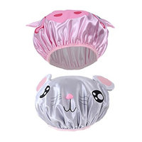 Children Shower Cap, 2 PCS Cute Waterproof Double Layer Kids Cartoon Shower Bath Hat