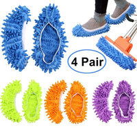 Bontip 4 Pairs (8 Pieces) Unisex Washable Dust Mop Slippers Shoes Microfiber Cleaning House Mop Slippers Multifultional Floor Cleaning Shoes Cover for House Kitchen Office (Free Size)