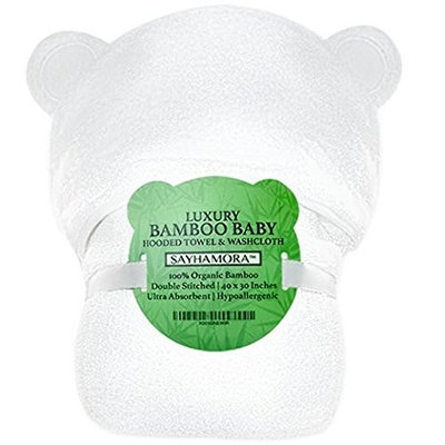 100% Organic Bamboo Baby Towel with Hood and Washcloth Set | Large 40 x 30 inches | Thick and Extra Soft Luxury Hooded Baby Towel | Unisex |...