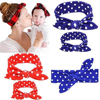 2Pcs Mother and Daughter Matching Headband Set Dot Print Fashion Hair Band