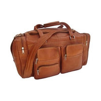 Leather Duffel Bag w 3 Half-Moon Zip-Pockets in Front in Saddle