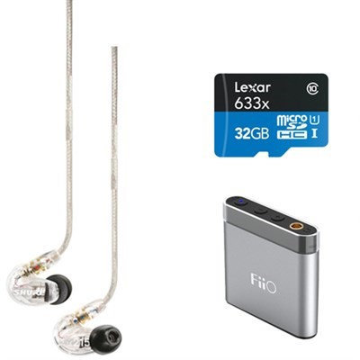 Shure Sound Isolating Earphones with Dynamic MicroDriver (Clear) w/ FiiO A1 Amp Bundle