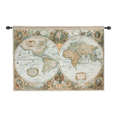 Vintage-Style Map of the World Cotton Woven Wall Art Hanging Tapestry 50