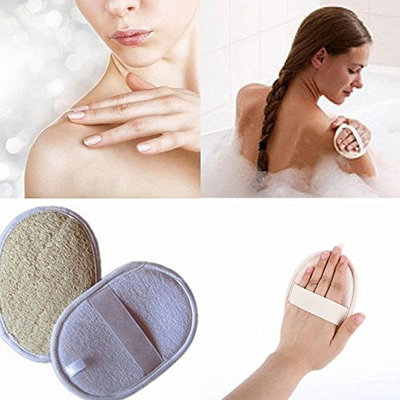 Exfoliating Loofah Pad for Men and Women, UMILLER Natural Loofah Sponge Scrubber Brush with Terry Cloth Materials, for Bath Shower and Spa