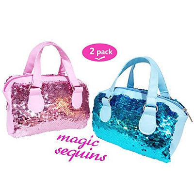 Neathouse 2 Pack Mermaid Sequin Cosmetic Bags, Sparkling and Fashion Handbags, Bling Glitter Evening Party Bags for Girls and Women
