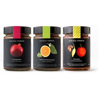 The Serious Foodie Gourmet Sauces - Perfect for Finishing: Romesco Finishing Sauce, Pomegranate Finishing Sauce, Calimyrna Fig & Orange Finishing Sauce