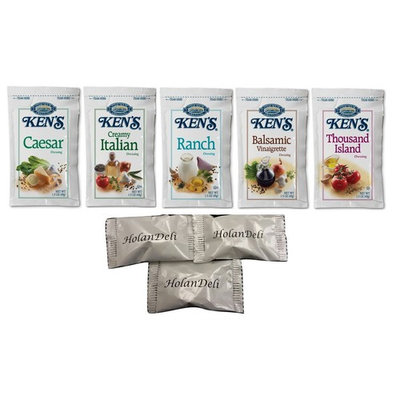 (25 Packets) Ken's Steak House Assorted Salad Dressing 5 Flavors 1.5 oz Packets. (Caesar, Ranch, Creamy Italian, Balsamic Vinaigrette, Thousand Island). Includes HolanDeli Mints.