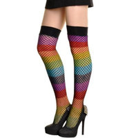 Horizontal Rainbow Double Layer Horizontal Rainbow Fishnet Thigh High
