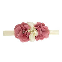 StylesILove Baby Girls Handmade Rhinestones Pearls Floral Chiffon Ribbon Headband (1-Pack, Dusty Rose-Ivory)