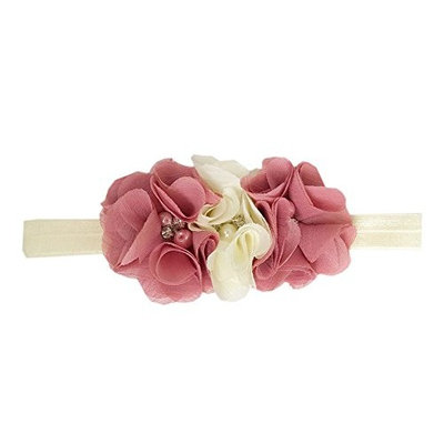 StylesILove Baby Girls Handmade Rhinestones Pearls Floral Chiffon Ribbon Headband (1-Pack, Dusty Rose-Ivory)