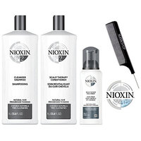 Nioxin System 2 LARGE STARTER KIT for Natural Hair & Progressed Thinning 3-piece TRIO Kit (with Sleek Steel Pin Tail Comb)