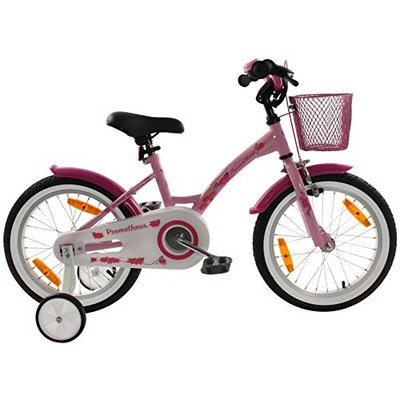 PROMETHEUS Kids bike 16 inch Girls in pink purple & white with stabilisers | Aluminum Calliper brake and backpedal brake | including security package | as from 5 years | 16
