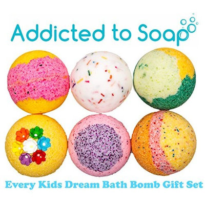 Addicted to Soap - 6 Bath Bomb Gift Set | Every Kids Dream - Watermelon Lemonade, Birthday Cake, Fairy Dust, Lemongrass, Fruit Loop, Jelly Donut