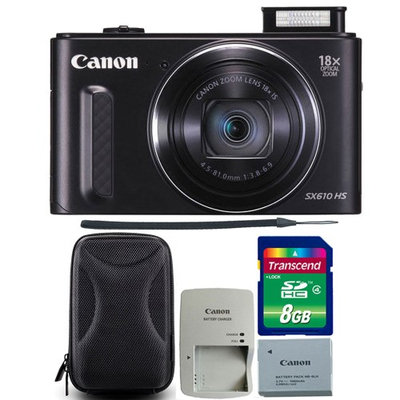 Canon PowerShot SX610 HS 20.2MP 18x Optical Zoom Wifi Digital Camera Black with 8GB Memory Card and Camera Case
