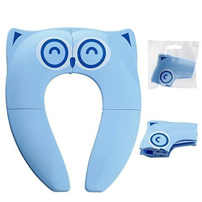 Toilet Potty Training Seat Cover, Unop Traveling Portable Reusable Upgrade Folding Non-Slip Silicone Pads Potty Training Seat Covers with Carry Bags for Babies/Toddlers/Children (Blue)