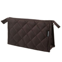 Women Dual Compartments Grid Design Zip Closure Cosmetic Case Bag Brown