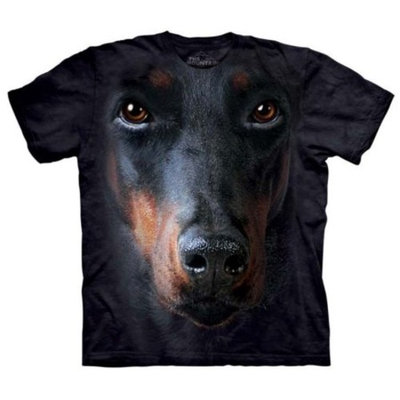 Black 100% Cotton Doberman Face Realistic Graphic T-Shirt