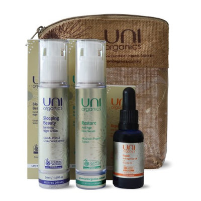 Certified Organic Anti-Aging Moisturizer Night Cream with Collagen Boosting Face Serum and Rosehip Face Oil Powerful Skin Restore Set by UniOrganics