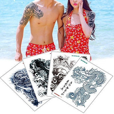 4 Sheets Big Large Shoulder Chest Body Tattoo Sticker Temporary Dragon Decal